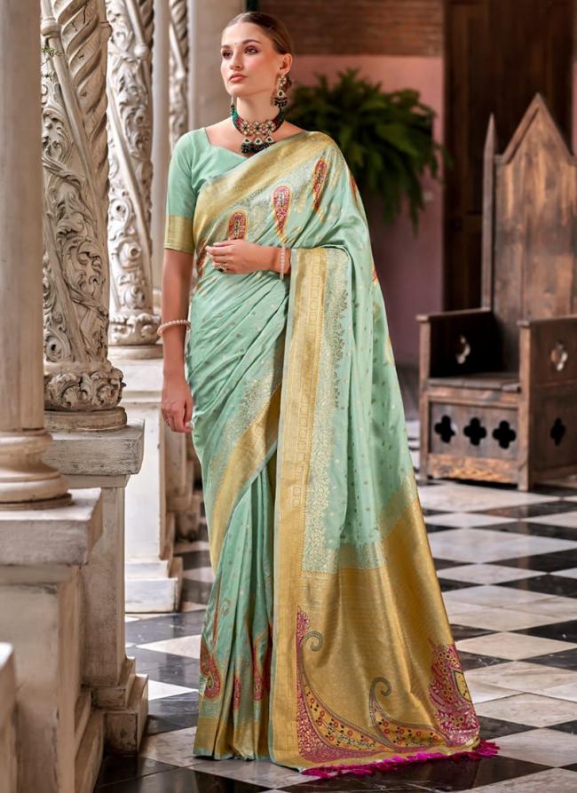 Silk Teal Traditional Wear Weaving Saree